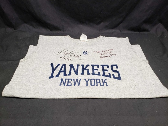 New York Yankees Sleeveless tshirt. Signature says Floyd Little #44. The Express 10/10/08. Century