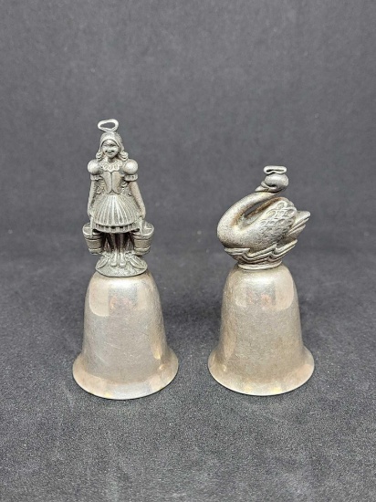 Antique sterling silver bells with pewter figures r&b 12 days of xmas very old 80.1g