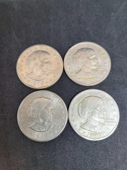 1979 &80 Susan B Anthony dollars 4 coins
