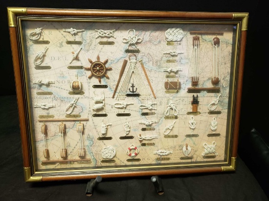 Nautical knots Artwork. Map background. Uniquely framed