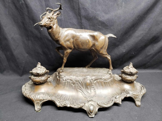 Antique 1890s double inkwell in Great condition. Created by renowned French artist A. Bossu