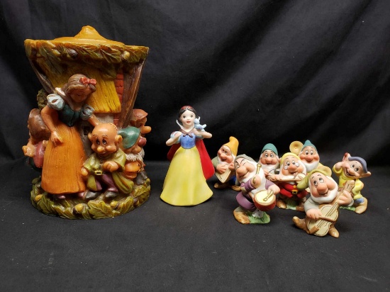Schmid Sri Lanka Ceramic Snow White and Seven Dwarfs. Carved candle fromm West Germany