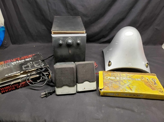 JBL Creature speaker no accessories. Altec Lansing speakers and Subwoofer. Wireless microphone