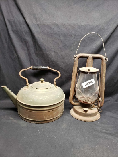 Vintage Lantern and Kettle