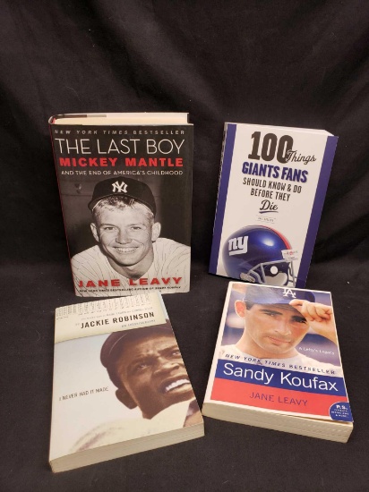 Mickey Mantle, Jackie Robinson. Sandy Koufax books. 100 things Giant fans should know an do before