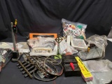 Vintage Ho train tracks. Lots of items to build a train town. Lionel powerpack untested.