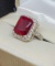 Sterling Sliver Ring w/ Set Ruby Beautiful Emerald Cut Gem Stone, Size 6