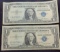 2-1 dollar silver certificates 1957 nice shape