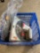 Crate of misc tools Wood blades grease gun wireless motion alarm level lights router bits