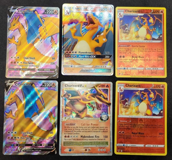 Pokemon Cards Charizard Lot 6 Units GX, V, Promo, Reverse Holo