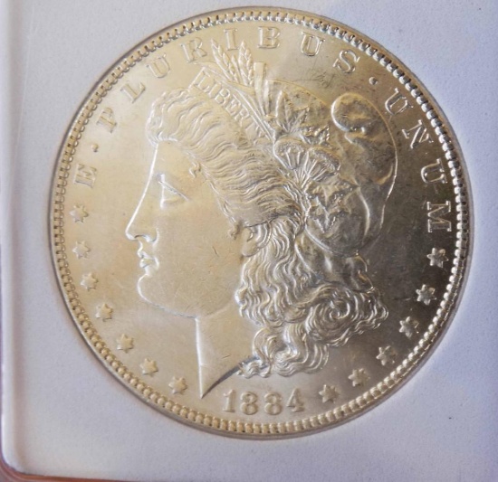 Morgan Silver Dollar 1884-P Gem BU Blazing Frosty White Slabbed Original Beauty