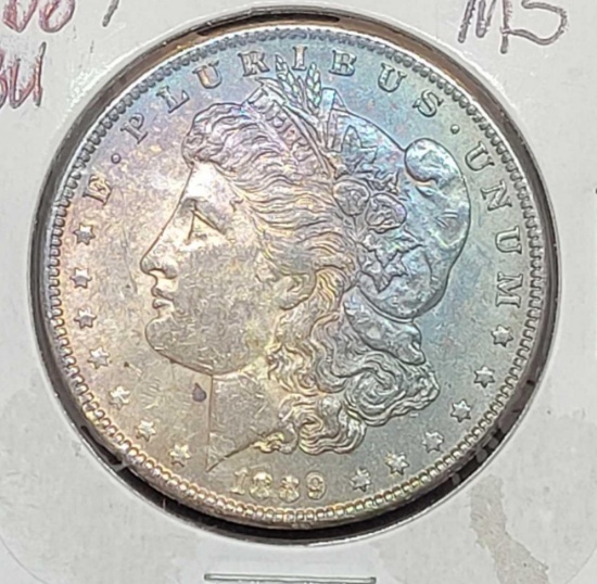 1889 Morgan silver dollar Rainbow tone