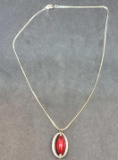 Silver Choker w/ Blood Red Fantasy Gem Stone