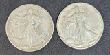 1944-S & 1945-S Gem Almost Uncirculated Walking Liberty Halves 90% Silver SF Minted Full Head WWII