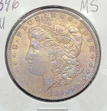 1896-p Rainbow tone Morgan silver dollar