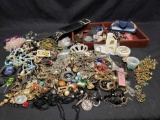 Mixed Lot Fashion Jewelry, Mismatched Watches, Great for Artwork Pieces w/ Jewelry Box