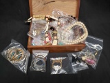 Costume Jewelry Carved Wood Box, Sunglasses Say Gucci