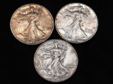 1944-P, 1944-S & 1945-S Gem Almost Uncirculated Walking Liberty Halves 90% Silver