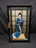 Beautiful Japanese Geisha Doll in Display Case