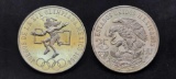 Two Units 1968 Mexico 25 Peso Olympic Silver Coins .5208 OZ ASW Each