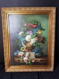 Signed Framed Flower Artwork Raymond 38x48in