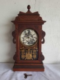 Vintage Wood Key Wind Mantle Clock