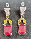 Blood red ruby and yellow saphire earrings set in 925 sterling new designer 8+ ctw
