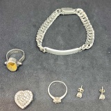 Silver lot, rings, bracelet, earrings, pendant