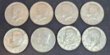 1970's Kennedy half dollar 8 coins