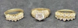 3 14kt gold plated rings with set stone
