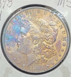 1898-P rainbow tone Morgan silver dollar