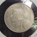 Ostria 10 schilling silver coin better grade a++ frosty white 1957