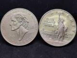 1986 $1 Proof Statue of Liberty & 1993 Uncirculated Silver Thomas Jefferson Commemorative Dollars
