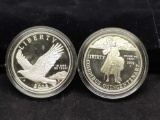 1992 $1 Proof Silver Columbus Quincentenary & 2008 $1 Proof Silver Bald Eagle Commemorative Dollars