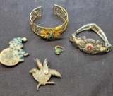5 old vintage art deco custume jewelry pieces