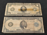 1914 $5 & $20 Blue Seal Federal Reserve Notes