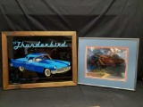 57 Thunderbird Glass Framed pic 18x 14 in Bugs bunny in a Countach 12 x 14 in