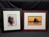Framed Artwork Ship Captain 12 x 14 in by Garner Framed and matted Painted ArtworkSailboat by Scott