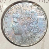 1887-P Rainbow tone Morgan silver dollar
