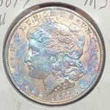 1887-p rainbow tone Morgan silver dollar