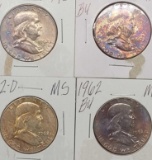 Lot of Franklin half dollar 1962 4 coins