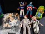 Wrestling dolls Pee wee Herman Beetlejuice Bart Simpson Dodger Bear Captain America Dolls