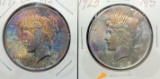 2 Peace silver dollar 1924 &1925 Rainbow tone