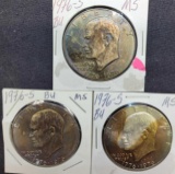 Lot of 3 1976-S Rainbow tone Eisenhower dollars