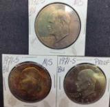 2 1972 and one 1971 Eisenhower dollars Rainbow tone 3 coins