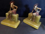 Art Deco Style Copper finish on Marble Bookends