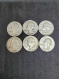Washington silver quarter lot of 6 90% silver coins