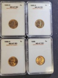 Lot of 4 wheat cent slabed coins