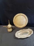 Unique Brass Platter pitcher Silvertone dish