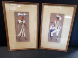 Vintage Framed Africana art by Robin painting 10 1/2 ... 4 1/2 framed 17 x 11